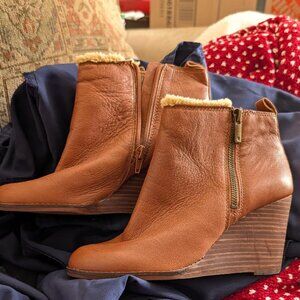 Leather ankle boots with sherpa trim by Lucky Brand
